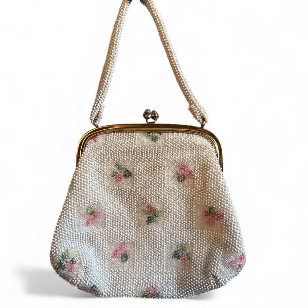 1950’s Lumured Floral Beaded Handbag - Picture 1 of 7